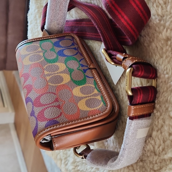 Gorgeous NWT Coach Rainbow Saddle Crossbody Bag with Guitar Strap ❤️🌈💜 - Picture 4 of 16